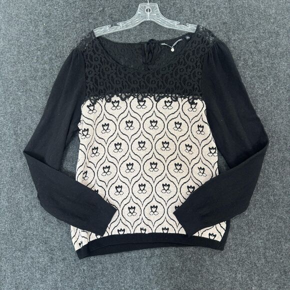 Anthropologie Knitted & Knotted Sweater Women's XL Black Cream Jacquard - Picture 1 of 10